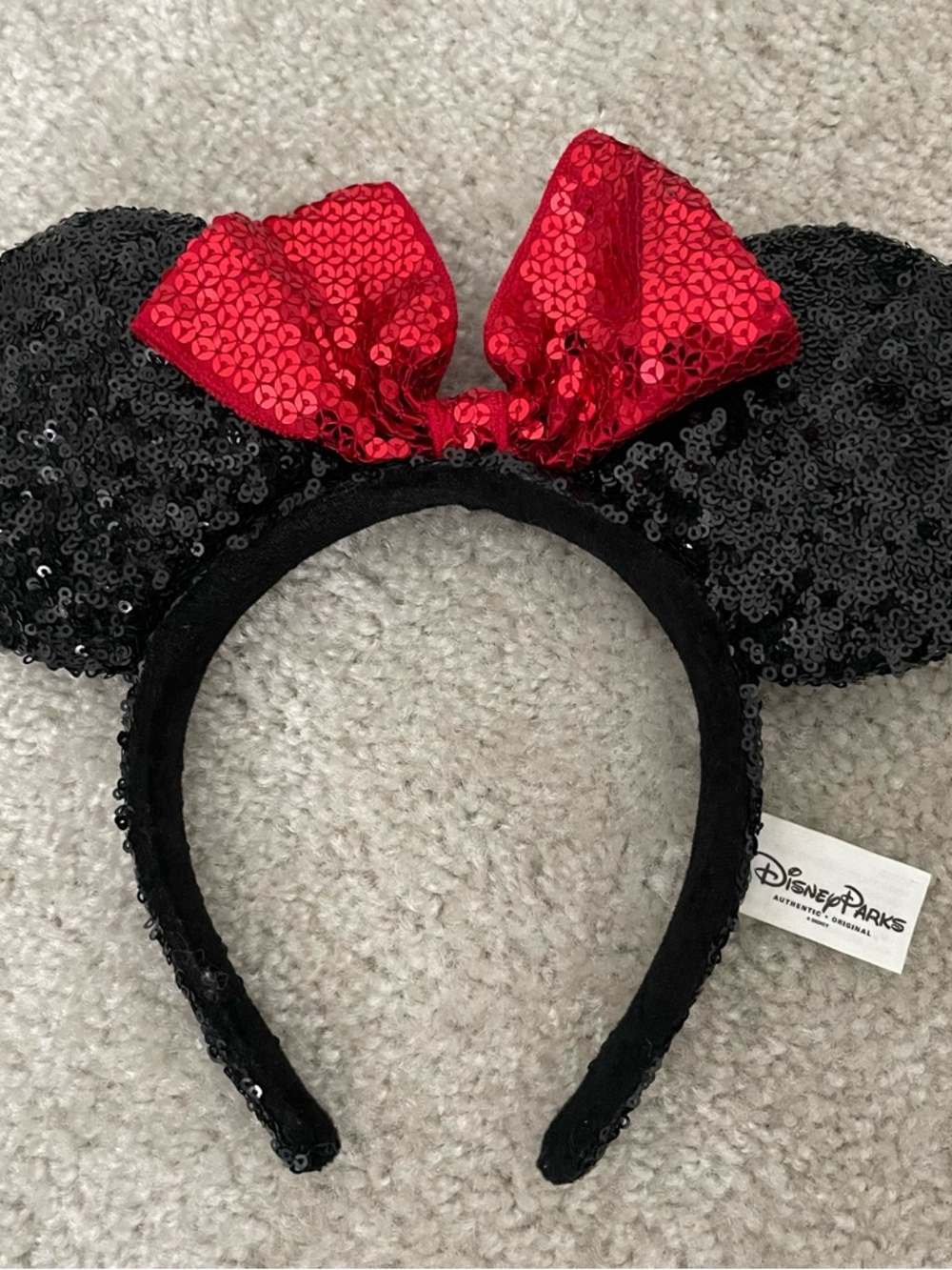 Disney Parks Sequined Minnie Mouse Ears Headband - Black & Red